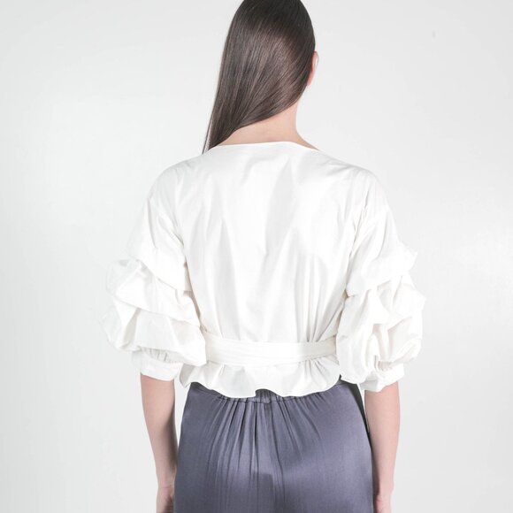 MAAC London Hull Puff Sleeve Wrap Front Blouse - Picture 3 of 6